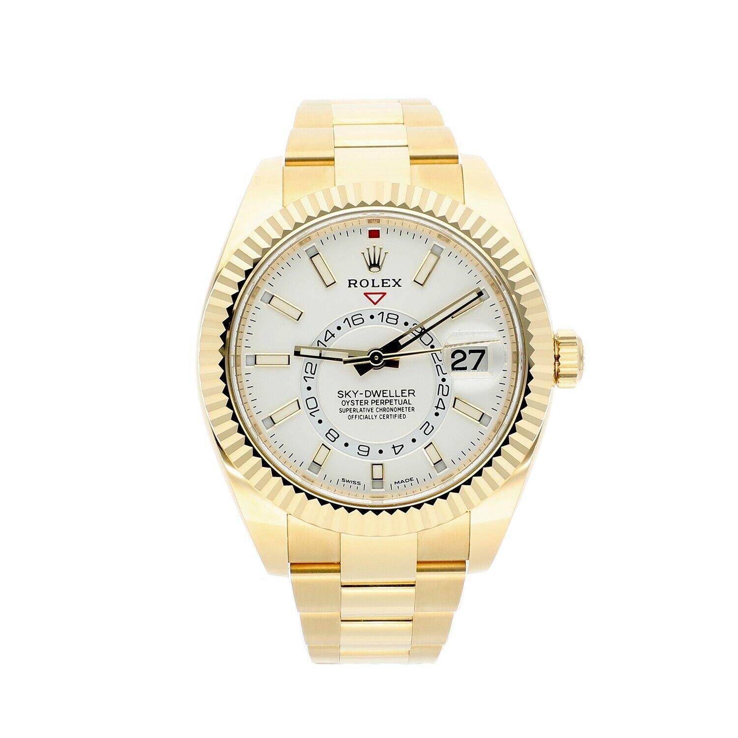 Rolex Sky-Dweller 42mm White Dial 18K Yellow Gold 326938 BOX & PAPERS, 2021

“MINT CONDITION. NO SIGNS OF WEAR, NOT POLISHED”

18kt yellow gold case with a 18kt yellow gold rolex oyster bracelet. Fluted ring command 18kt yellow gold bezel. White