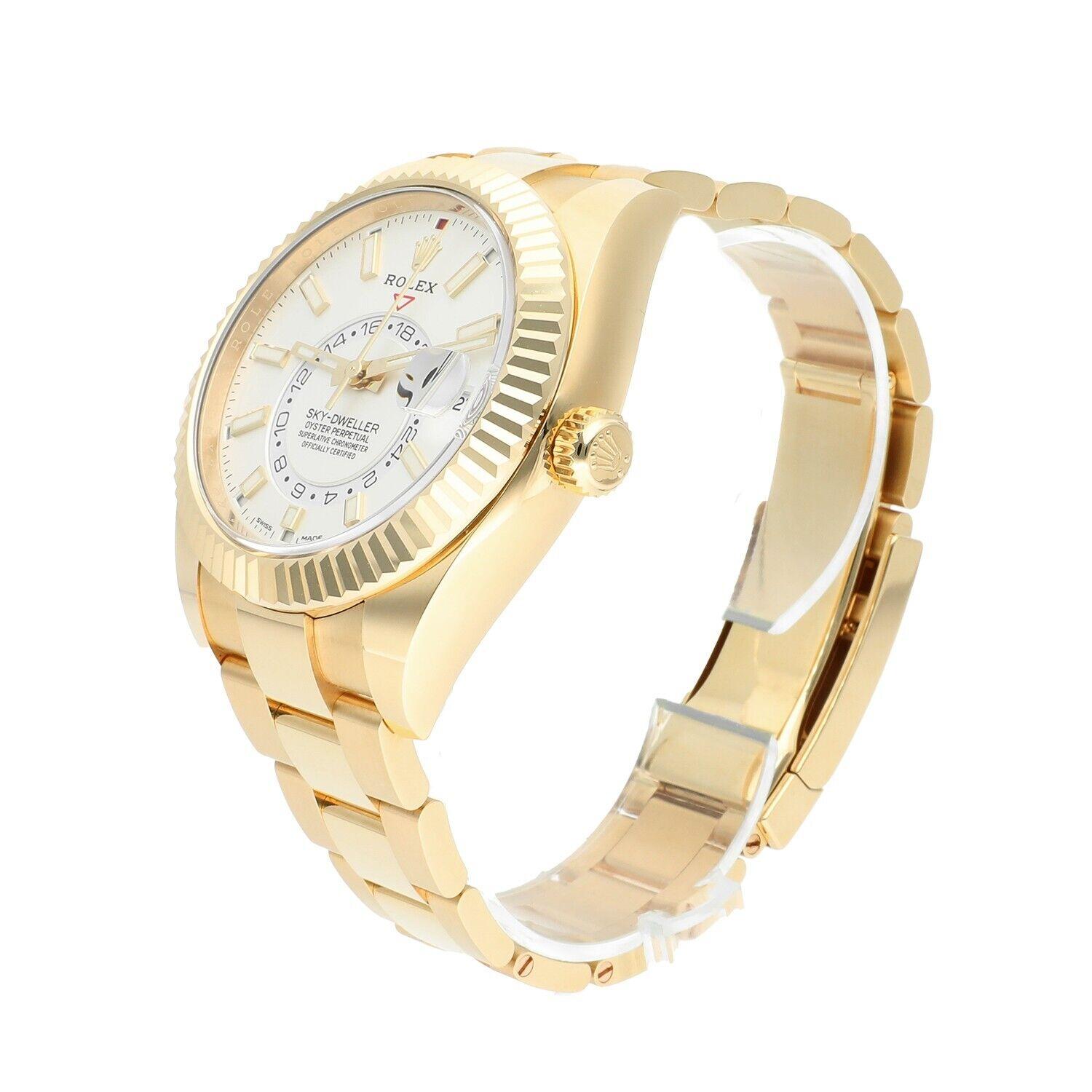 Men's Rolex Sky-Dweller 42mm White Dial 18K Yellow Gold 326938 BOX & PAPERS For Sale