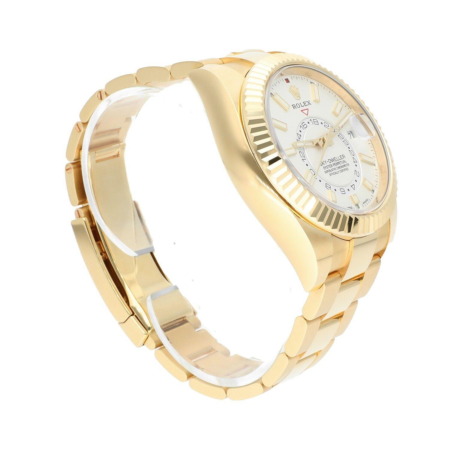 Rolex Sky-Dweller 42mm White Dial 18K Yellow Gold 326938 BOX & PAPERS For Sale 2