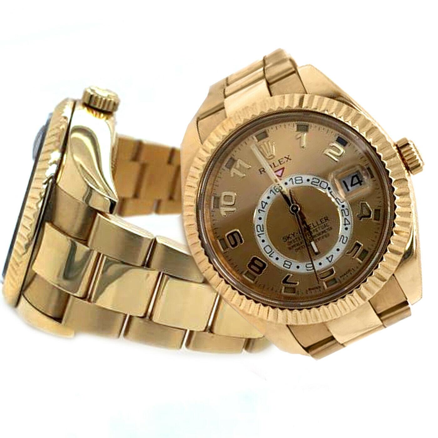 Rolex Sky-Dweller (ref. 326938; scrambled serial numbers engraved on the inner bezel) in solid 18k yellow gold. It comes on its 18k Rolex yellow gold bracelet. GMT and date functions. Automatic chronometer grade movement. 42mm case. It comes with