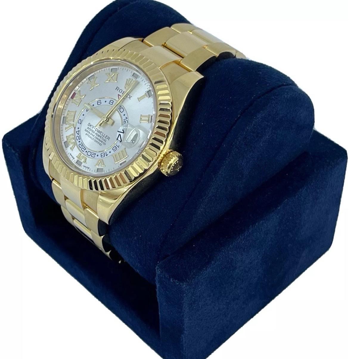 Rolex Sky-Dweller Automatic 42mm Yellow Gold Mens Oyster Bracelet Watch 326938 In Good Condition For Sale In Boca Raton, FL