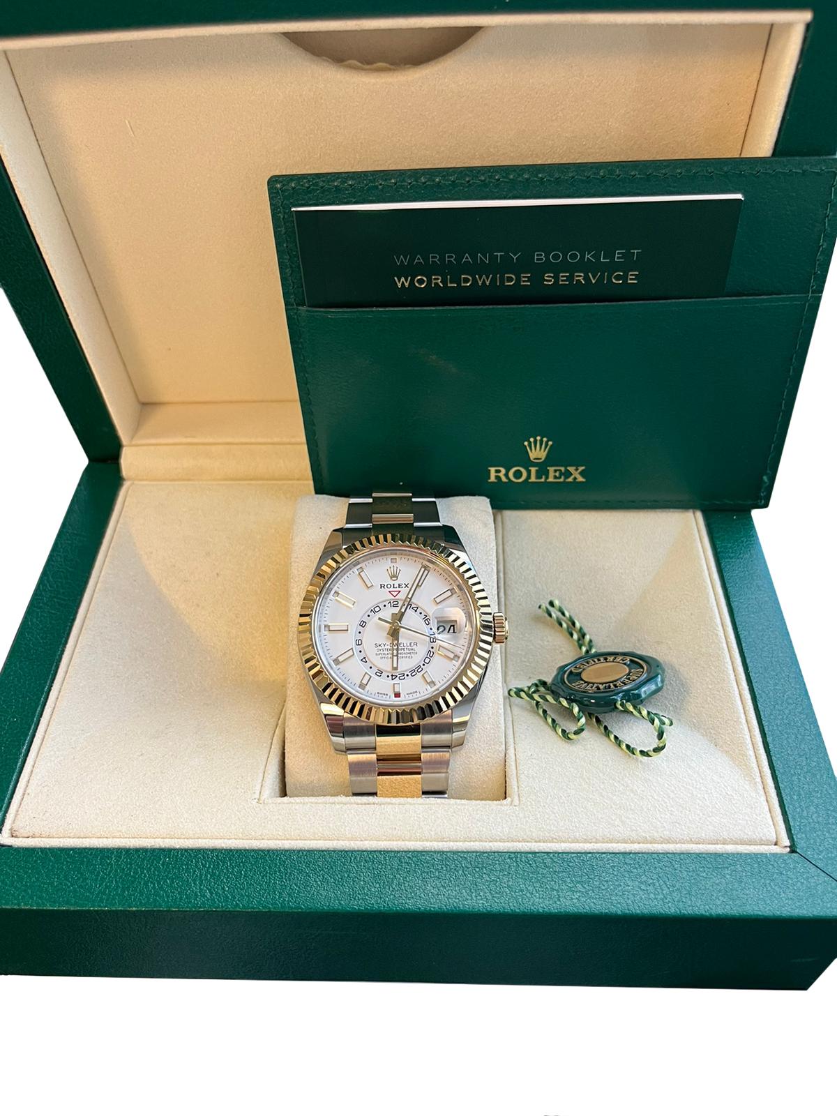 Rolex Sky-Dweller Automatic Steel Yellow Gold White Dial Bracelet Watch 326933 In Good Condition For Sale In Aventura, FL