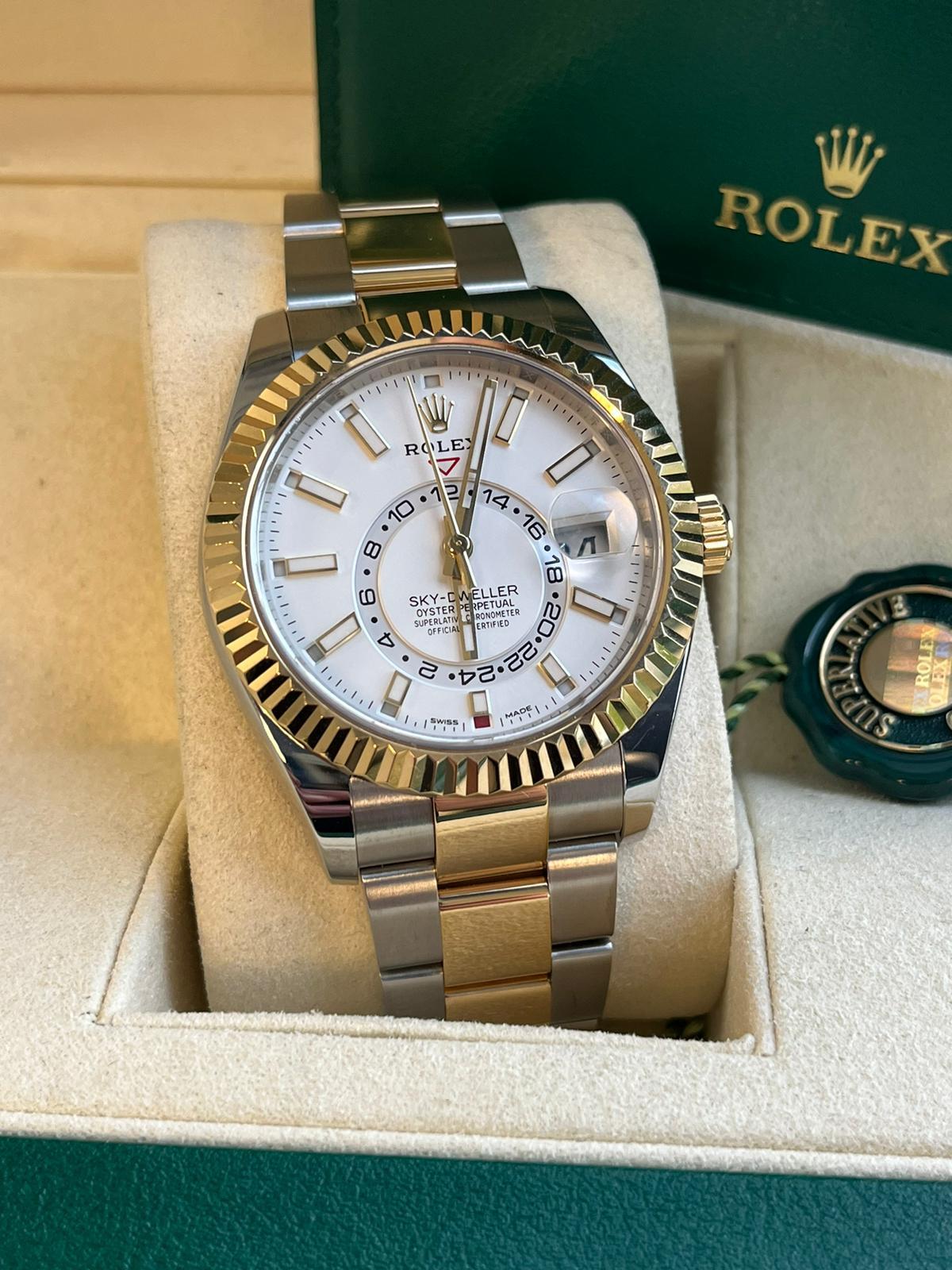 Rolex Sky-Dweller Automatic Steel Yellow Gold White Dial Bracelet Watch 326933 For Sale 2