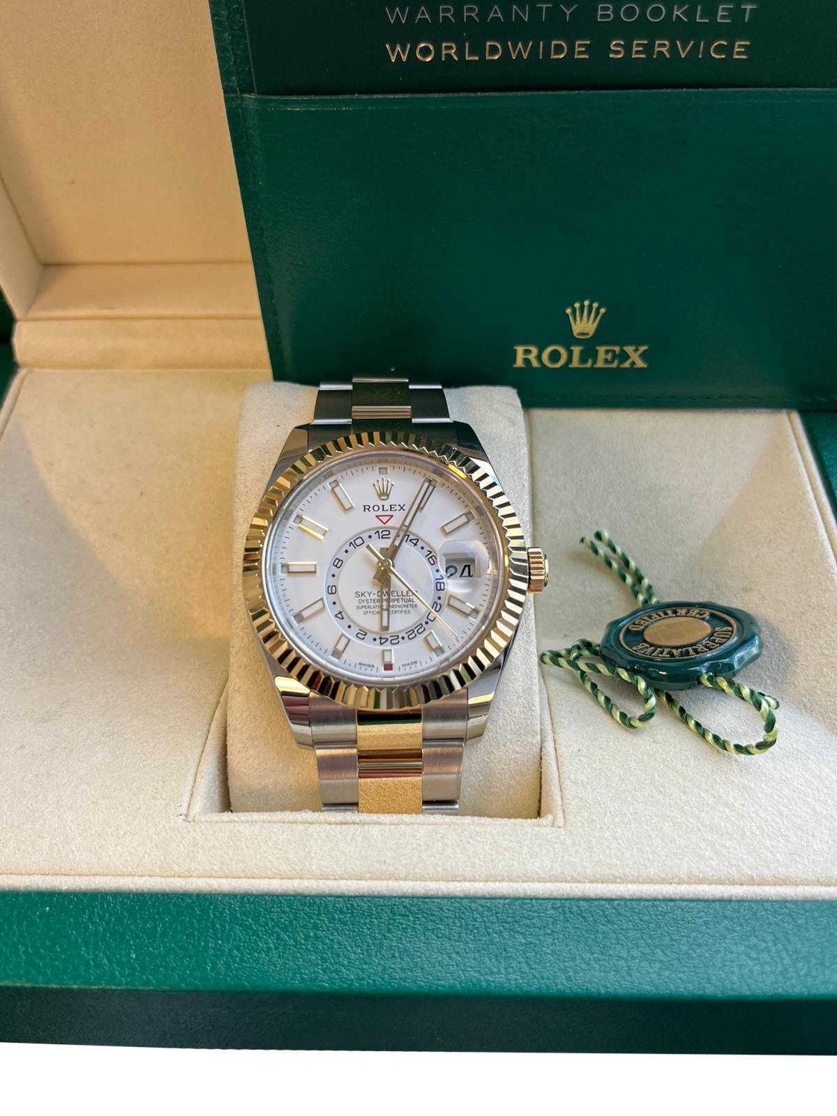 Rolex Sky-Dweller Automatic Steel Yellow Gold White Dial Bracelet Watch 326933 For Sale 3