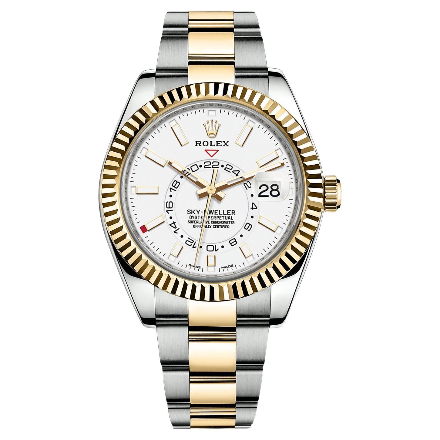 Rolex Sky-Dweller Automatic Steel Yellow Gold White Dial Bracelet Watch 326933