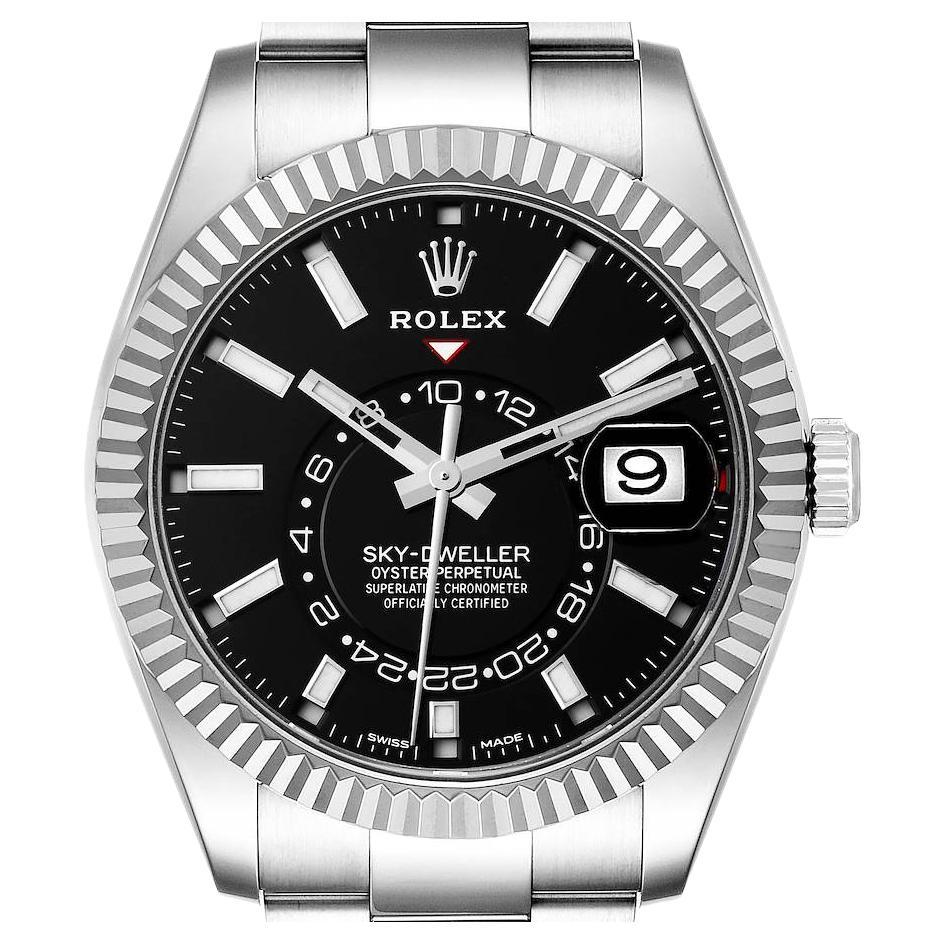 Rolex SkyDweller Black Dial Steel White Gold Mens Watch 326934 Box