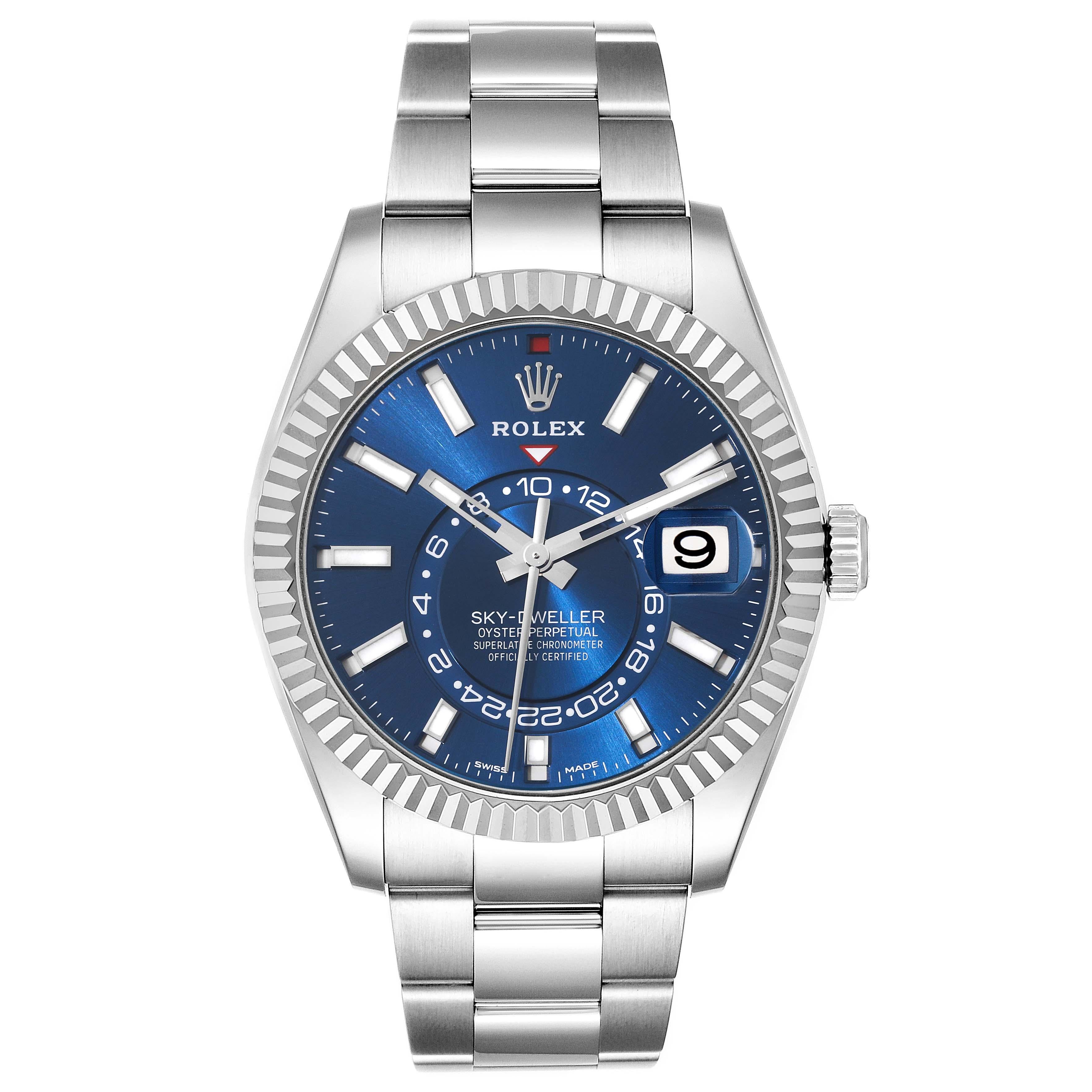 Rolex Sky-Dweller Blue Dial Steel White Gold Mens Watch 326934 Box Card For Sale 1