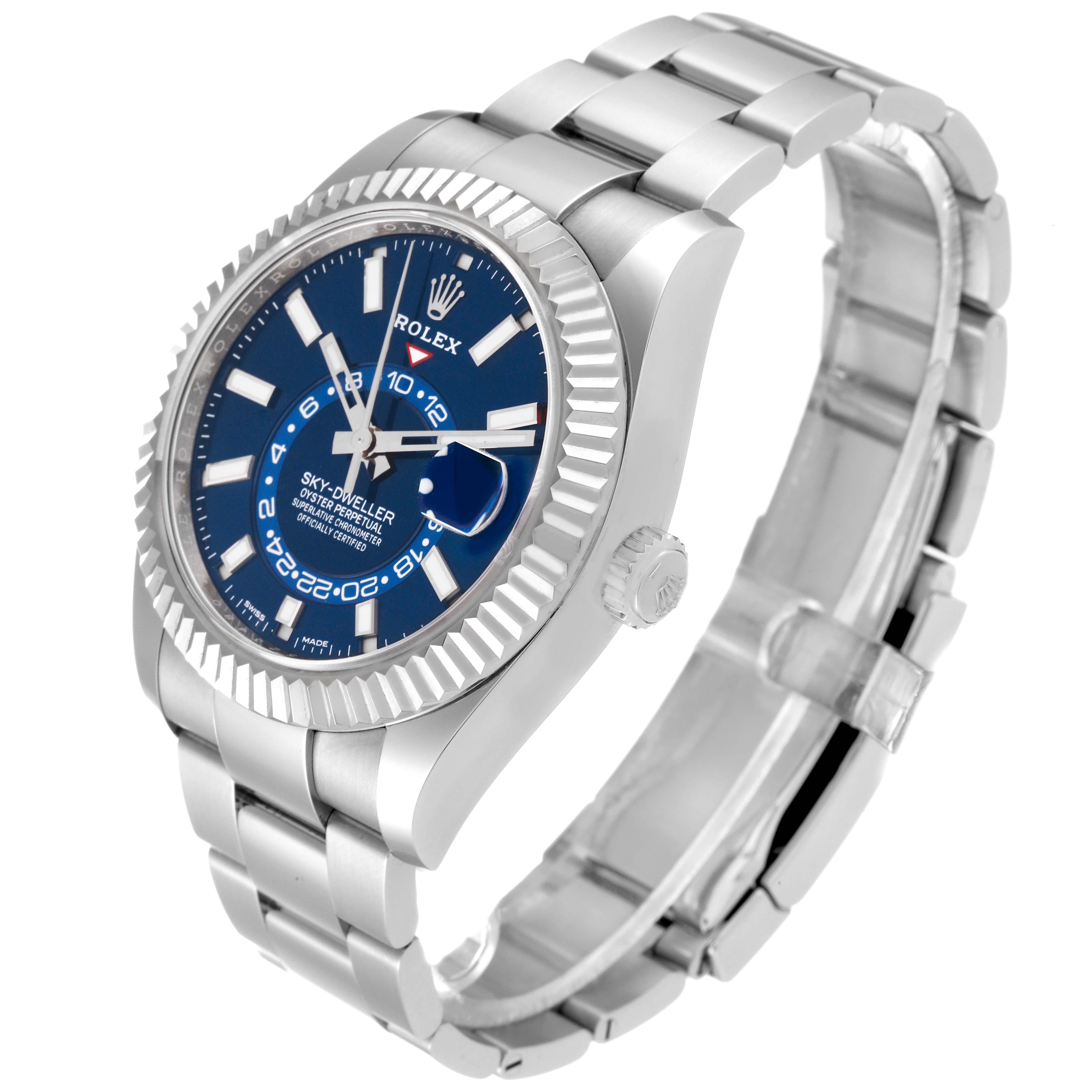 Rolex Sky-Dweller Blue Dial Steel White Gold Mens Watch 326934 Box Card For Sale 3