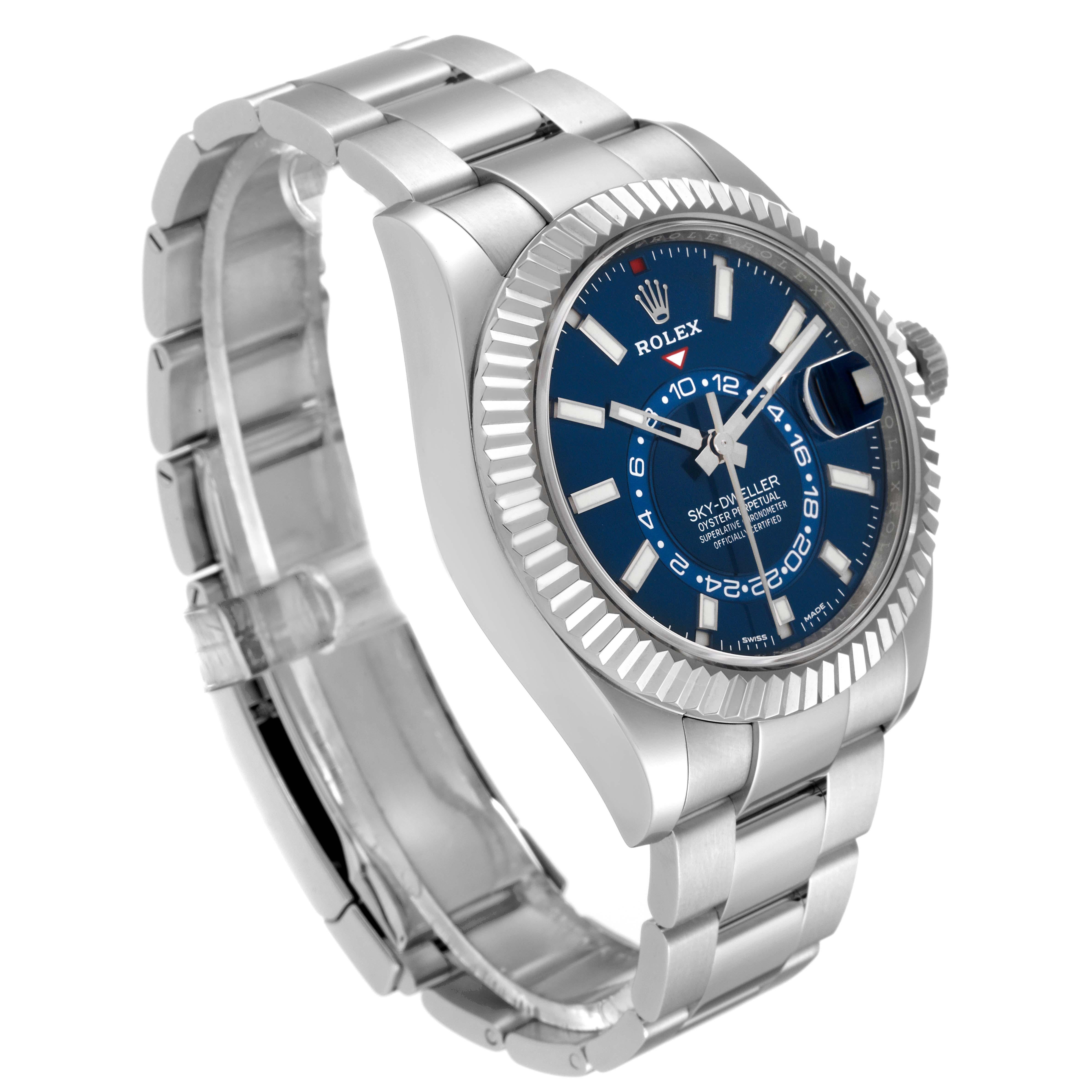 Rolex Sky-Dweller Blue Dial Steel White Gold Mens Watch 326934 Box Card For Sale 4