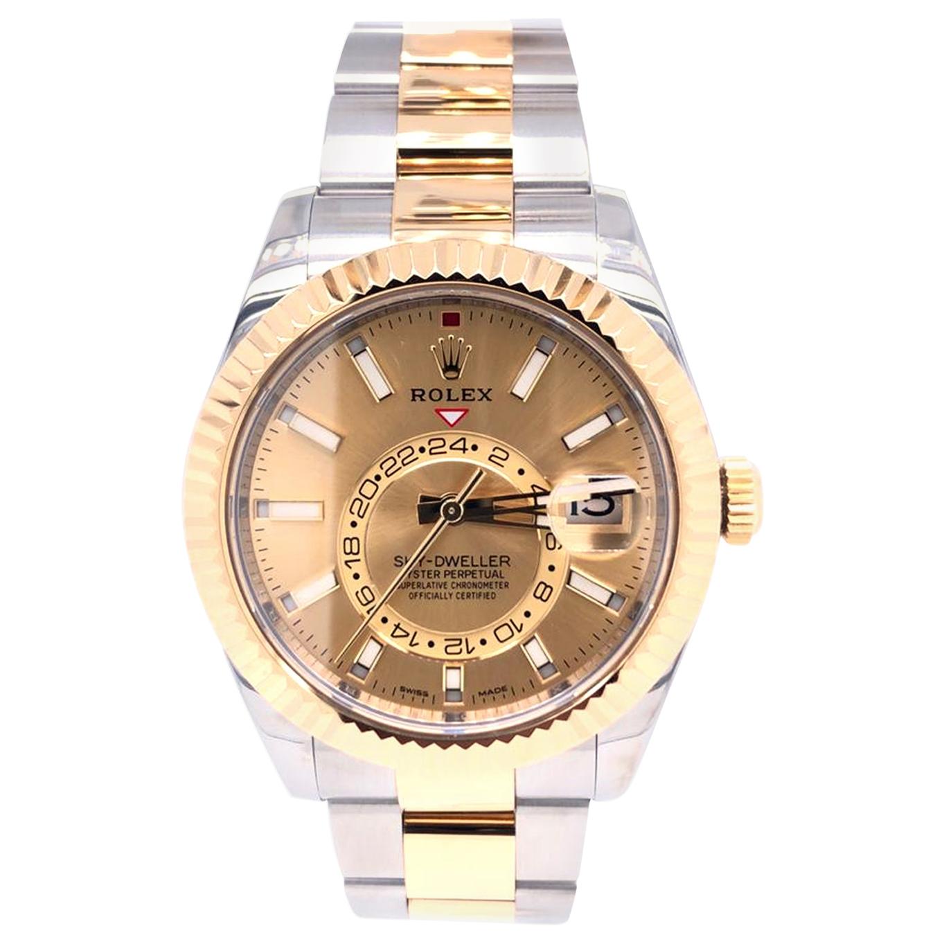 Rolex Sky-Dweller Champagne Dial Steel Yellow Gold Automatic Men's Watch 326933