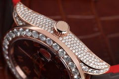 Rolex Sky Dweller Custom Diamond Watch Rose Gold Chocolate Arabic Dial 326135