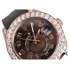 Rolex Sky Dweller Custom Diamond Watch Rose Gold Chocolate Arabic Dial 326135