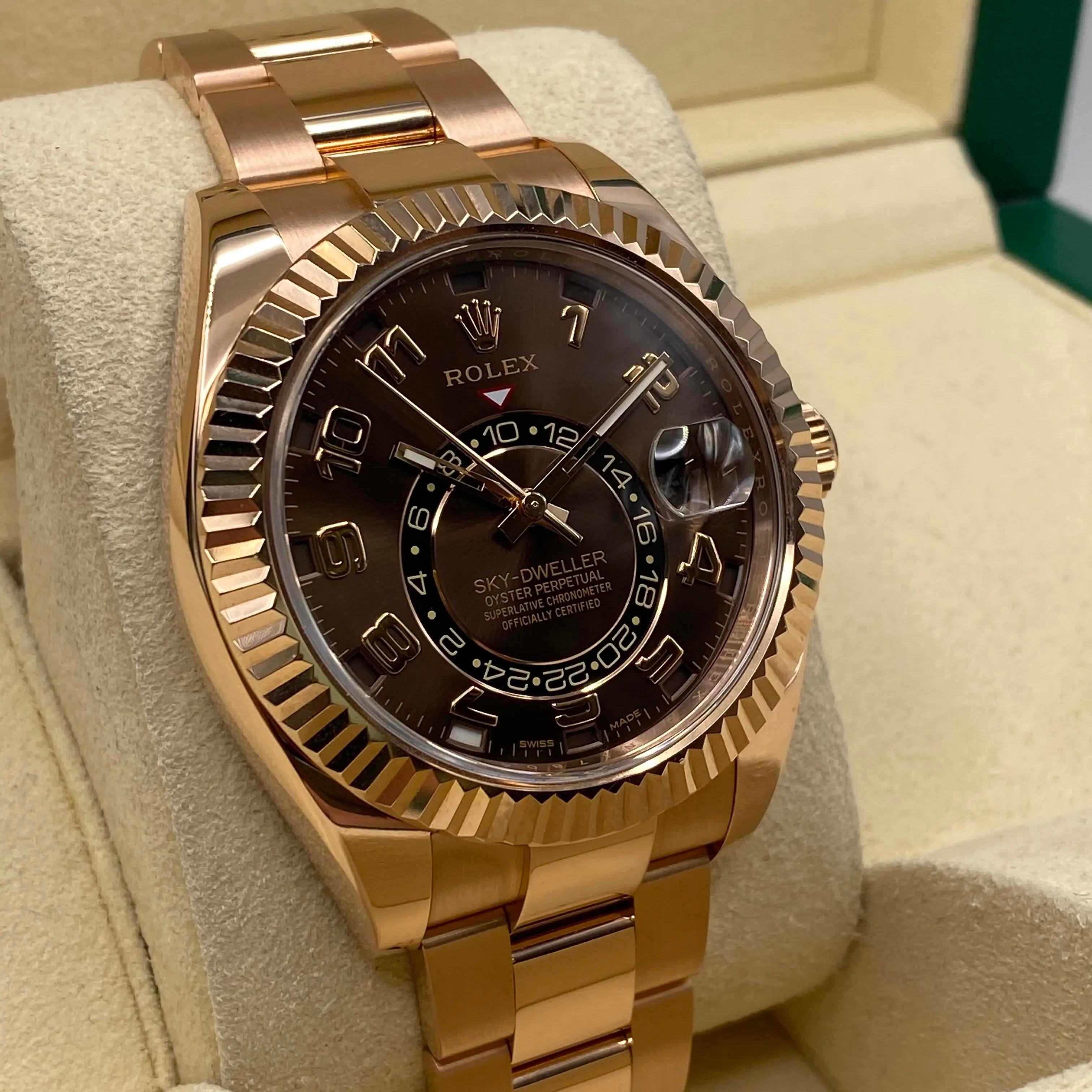 Rolex Sky-Dweller Everose Gold Schokoladen-Zifferblatt Automatikuhr B&P 326935 Herren im Angebot