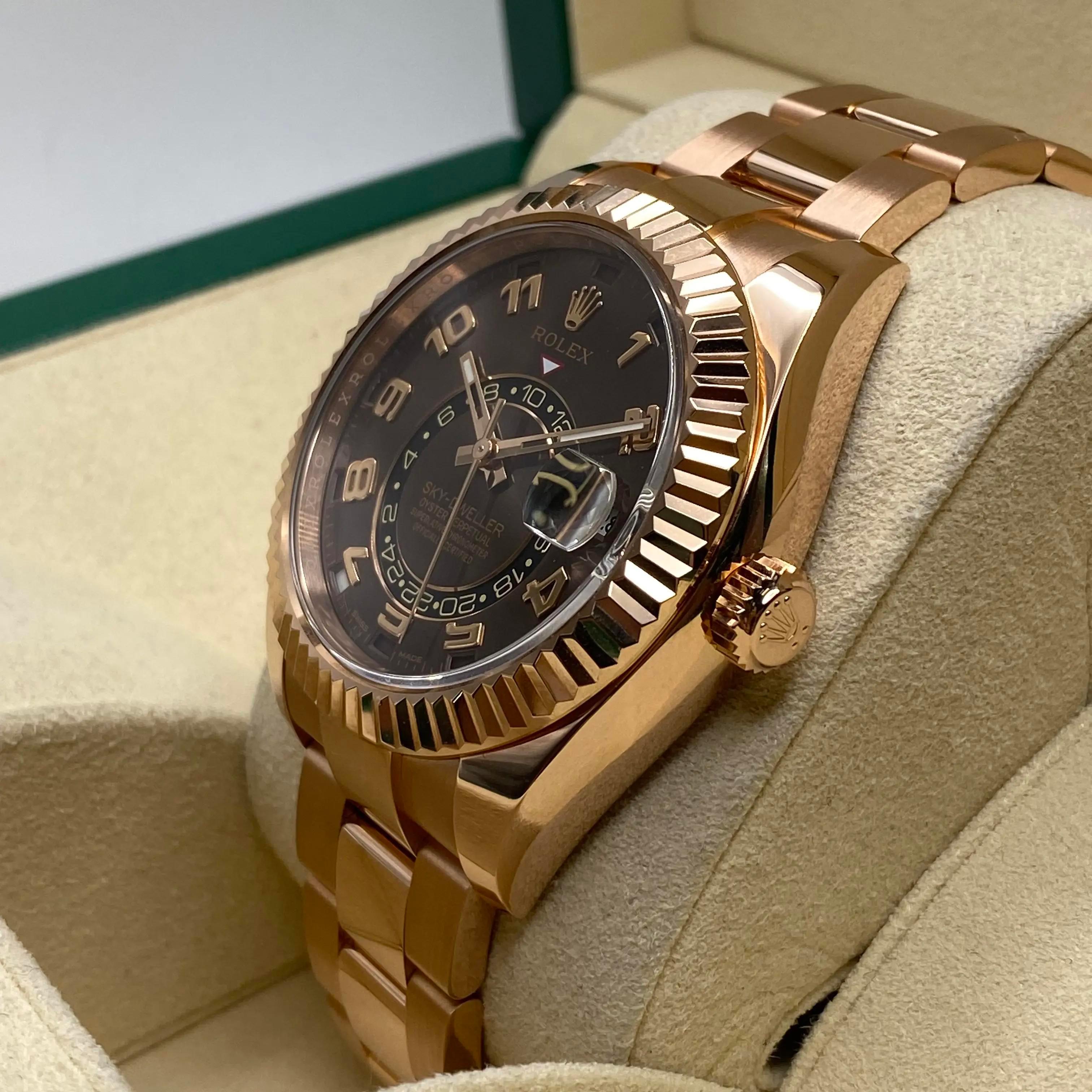 Rolex Sky-Dweller Everose Gold Schokoladen-Zifferblatt Automatikuhr B&P 326935 im Angebot 1