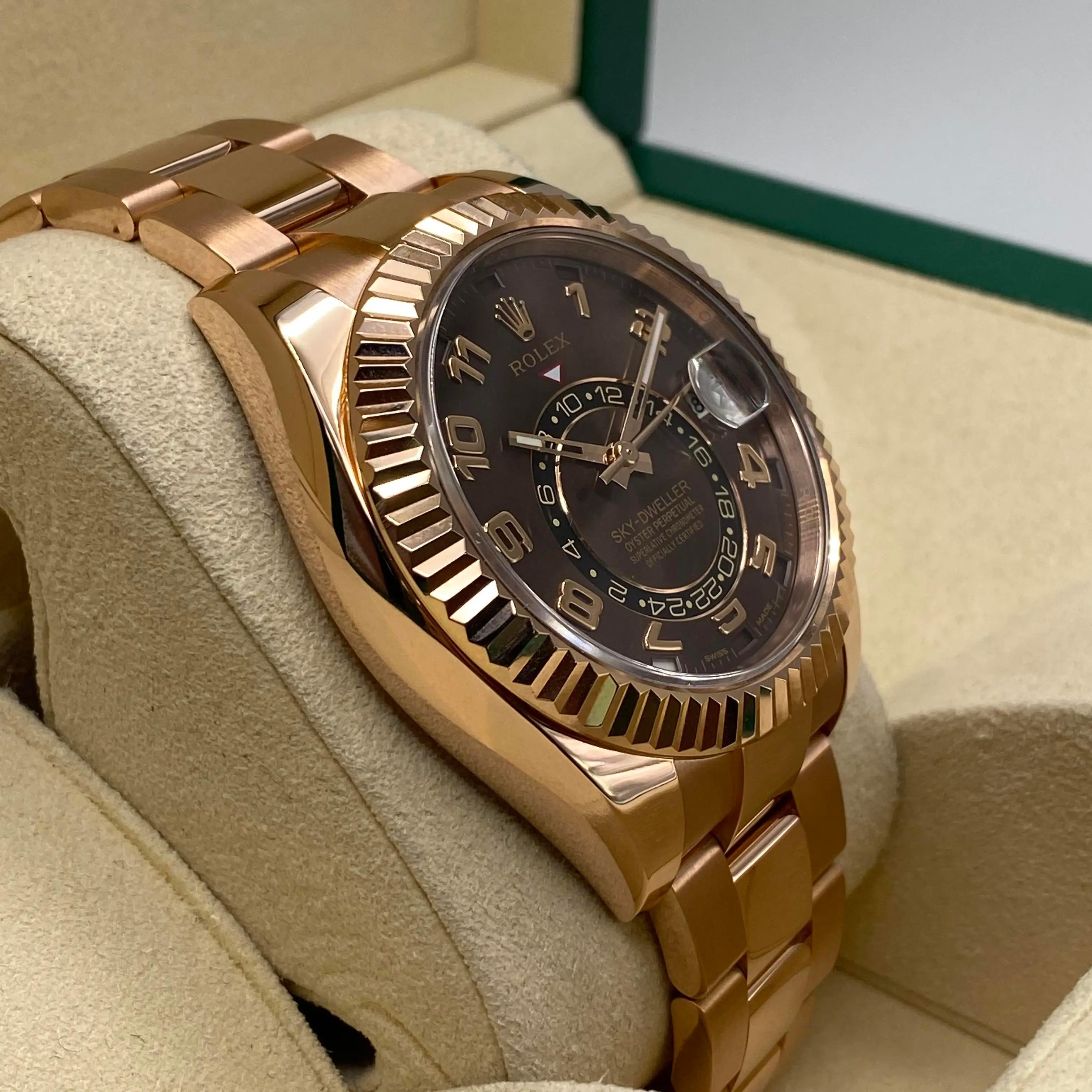 Rolex Sky-Dweller Everose Gold Schokoladen-Zifferblatt Automatikuhr B&P 326935 im Angebot 2