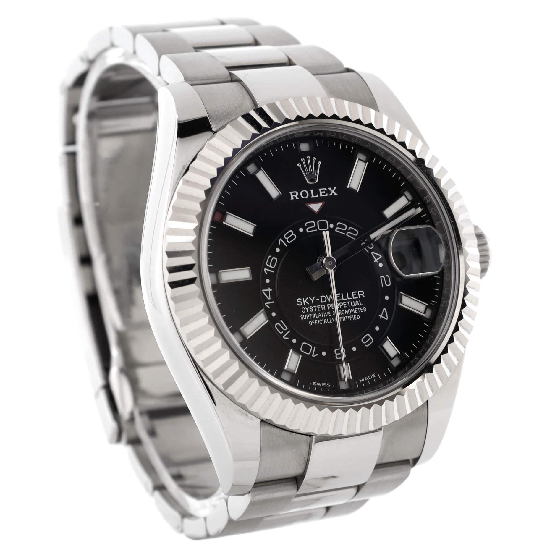 Rolex Sky-Dweller Oyster Perpetual Chronometer Black Automatic Watch Stai In Good Condition For Sale In New York, NY
