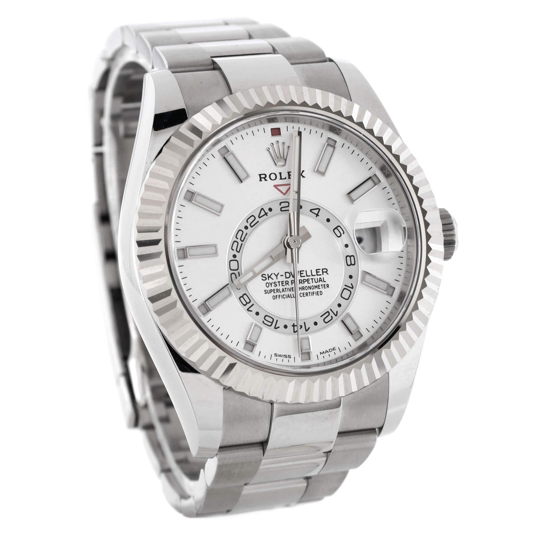 Rolex Sky-Dweller Oyster Perpetual Chronometer White Automatic Watch Stai In Good Condition For Sale In New York, NY