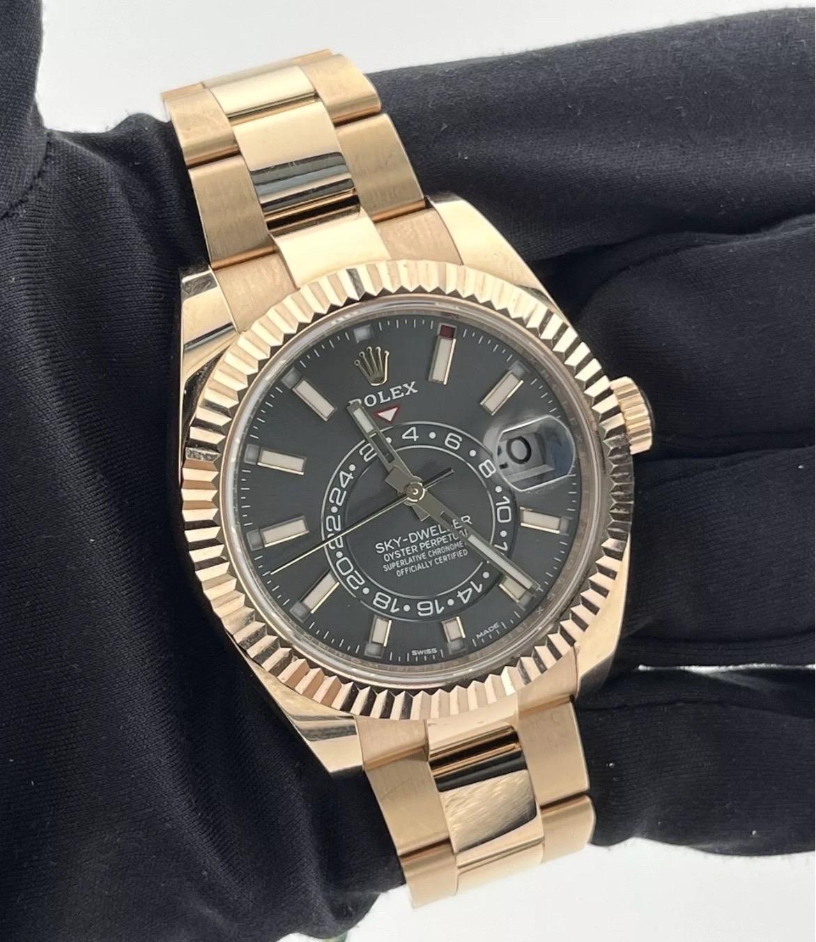 Rolex Sky-Dweller Rose Gold Rhodium Grey Index 42mm Dial 326935 Box & Papers For Sale 3