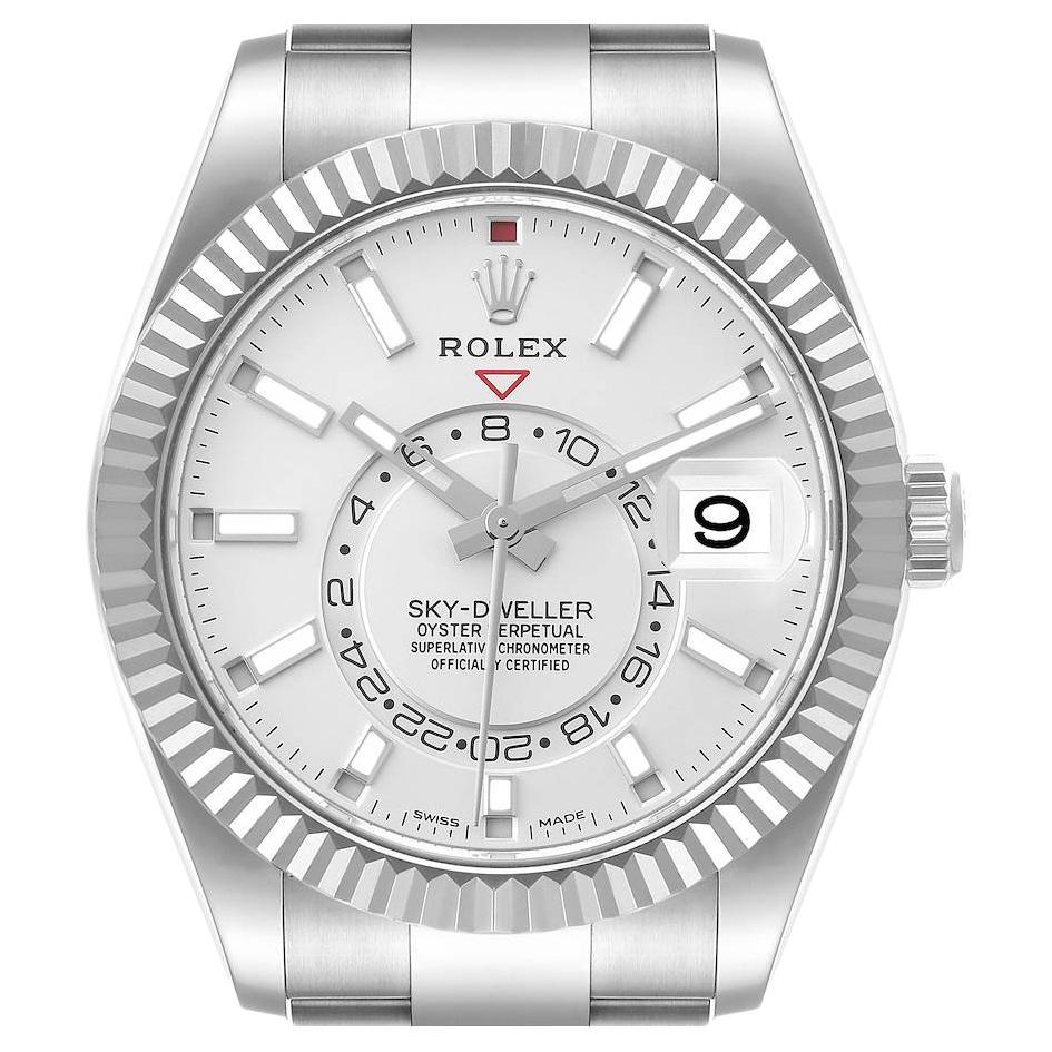Rolex Sky-Dweller Silver Dial Steel White Gold Mens Watch 326934 Box Card For Sale