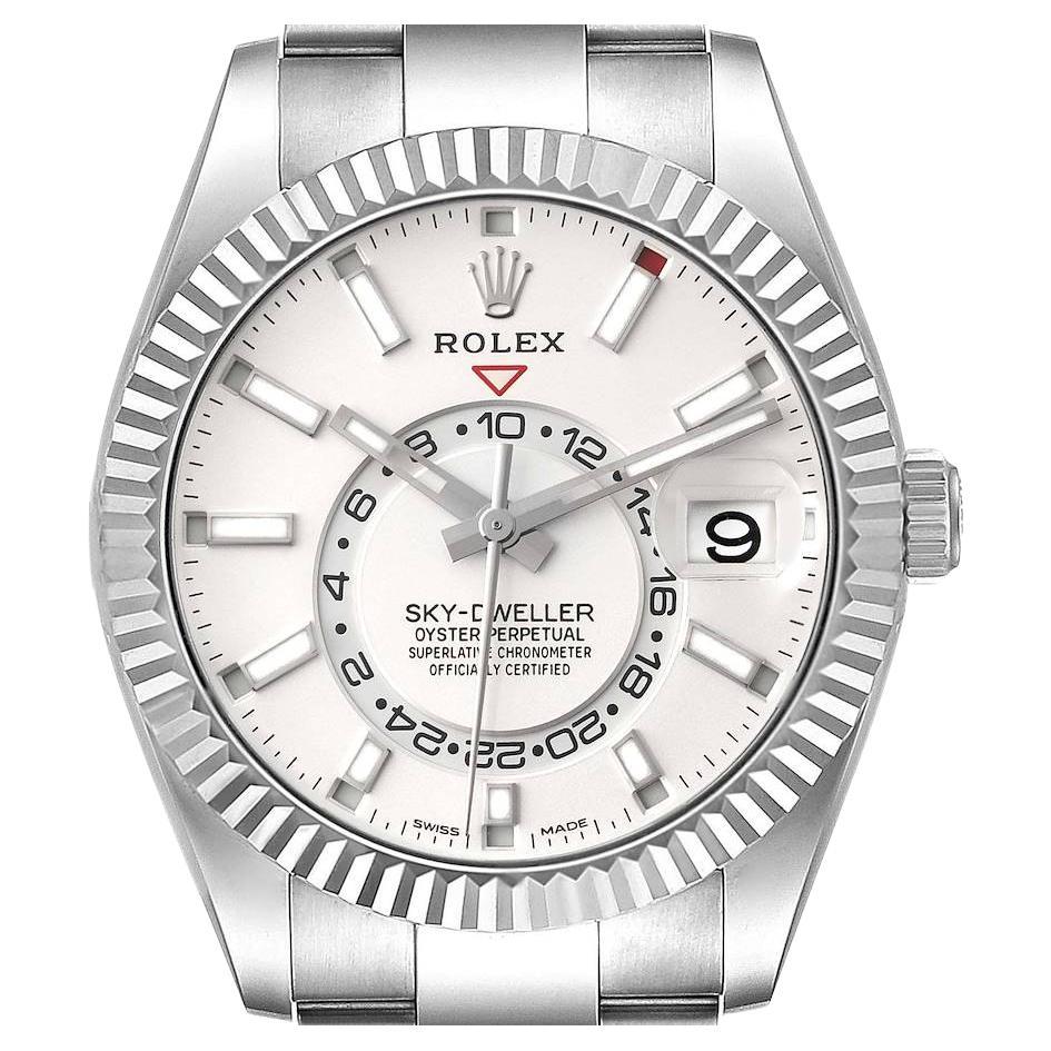 Rolex Sky-Dweller Silver Dial Steel White Gold Mens Watch 326934 Box Card For Sale