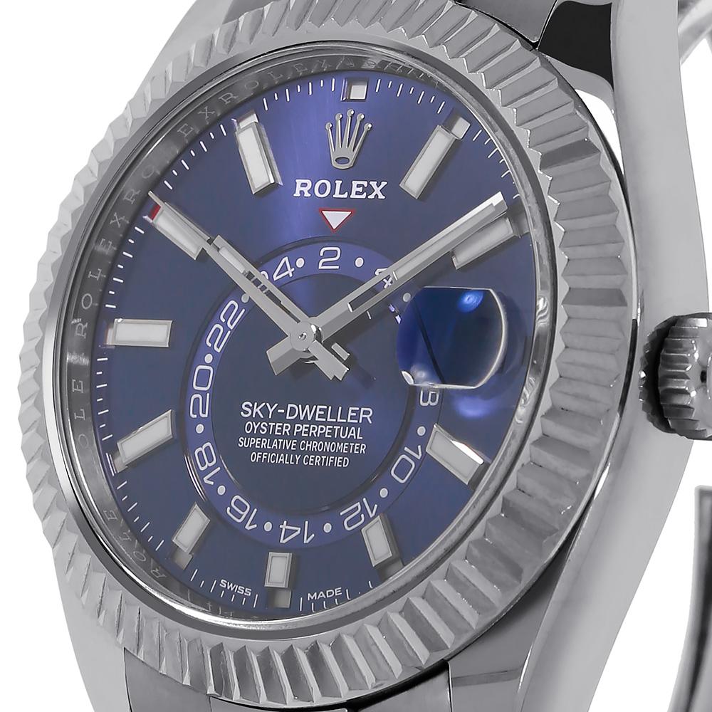 Contemporary Rolex Sky-Dweller Stainless-Steel Blue Dual Time Zone Watch 326934