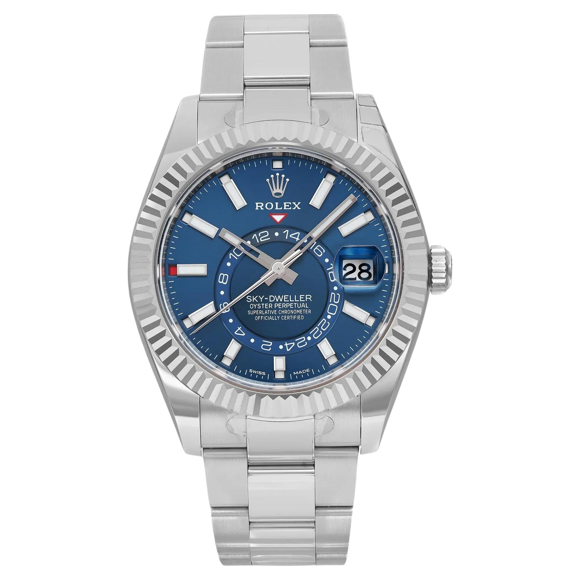 Rolex Sky-Dweller Steel 18K White Gold Blue Dial Automatic Mens Watch 326934 NEW