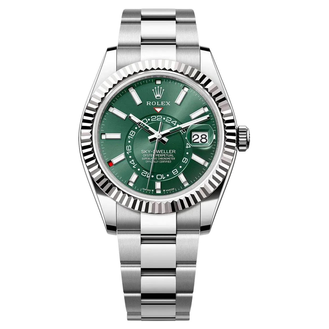 Rolex Sky-Dweller Steel 18K White Gold Mint Green Dial Automatic Watch 336934
