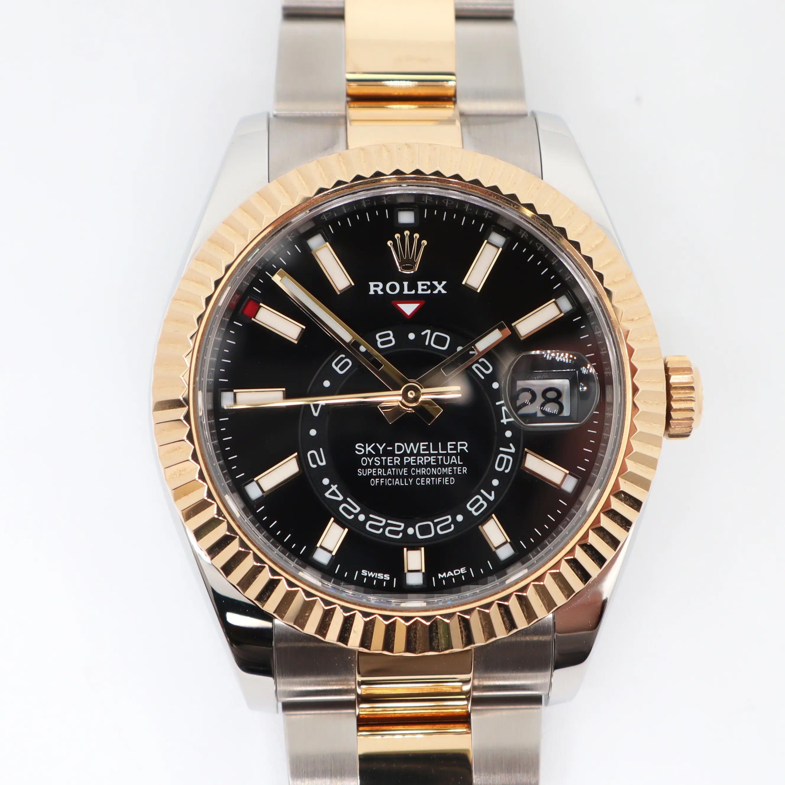 Rolex Sky-Dweller Stahl 18K Gelbgold BlacK Zifferblatt Automatik-Herrenuhr 326933 im Angebot 2