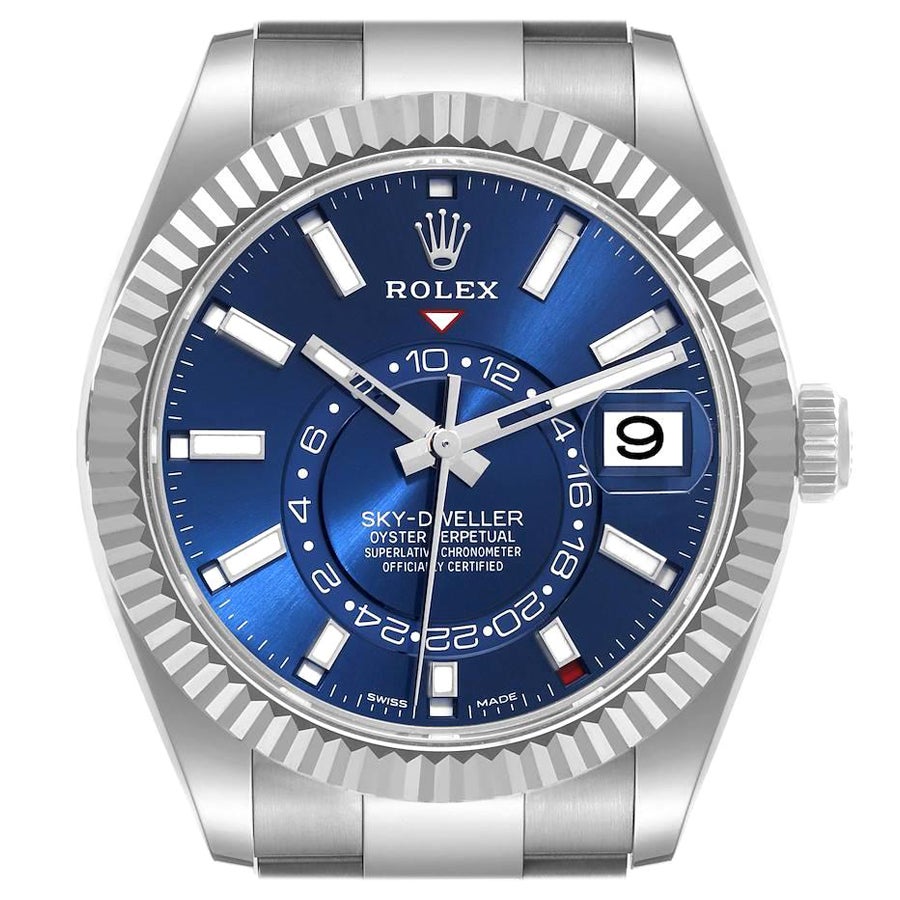 Rolex Sky-Dweller Steel White Gold Blue Dial Mens Watch 326934 Unworn