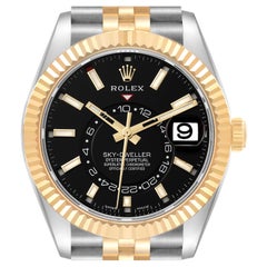 Rolex Sky Dweller Steel Yellow Gold Black Dial Mens Watch 326933 Box Card