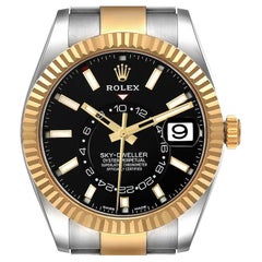 Rolex Sky Dweller Steel Yellow Gold Black Dial Mens Watch 326933 Box Card