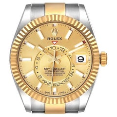 Rolex Sky Dweller Steel Yellow Gold Champagne Dial Mens Watch 326933 Box Card