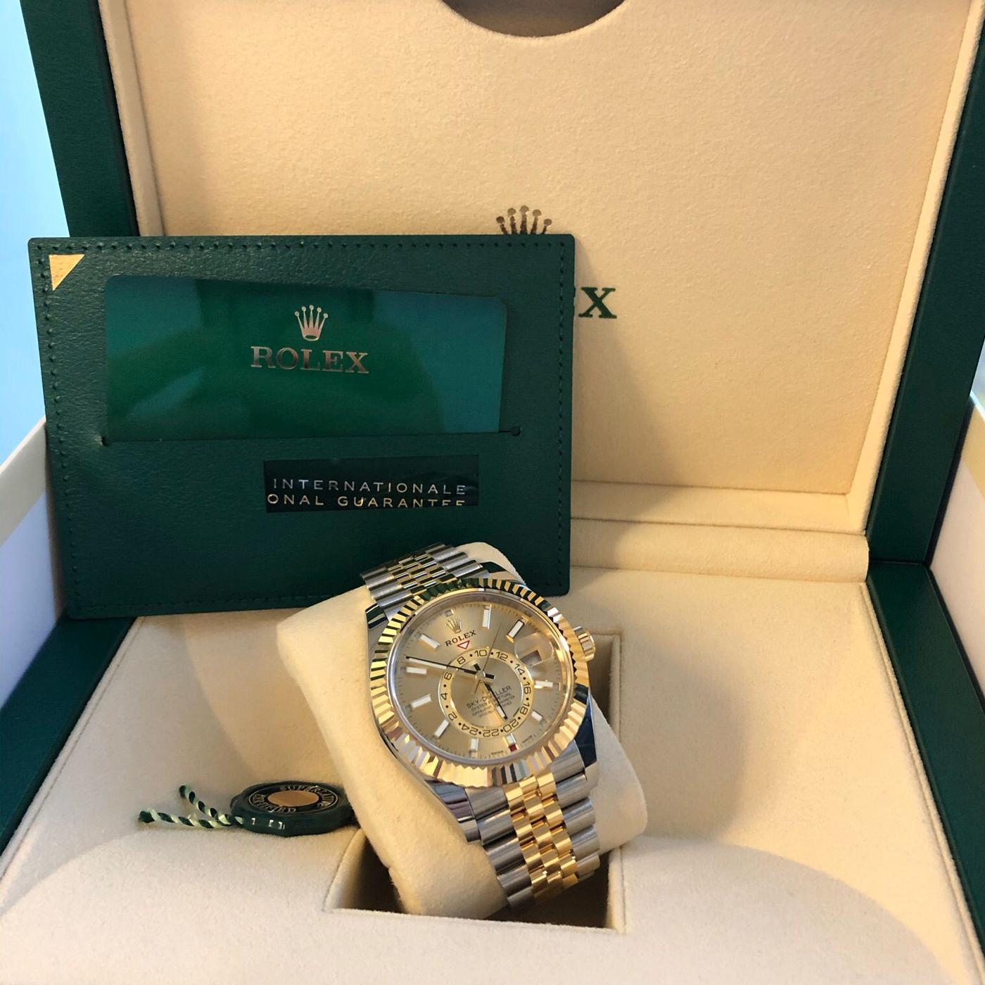 Women's or Men's Rolex Sky-Dweller Two-Tone Stainless Steel Yellow Gold Champagne Dial 326933