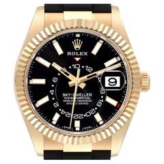 Rolex Sky-Dweller Yellow Gold Black Dial Oysterflex Mens Watch 326238 Unworn