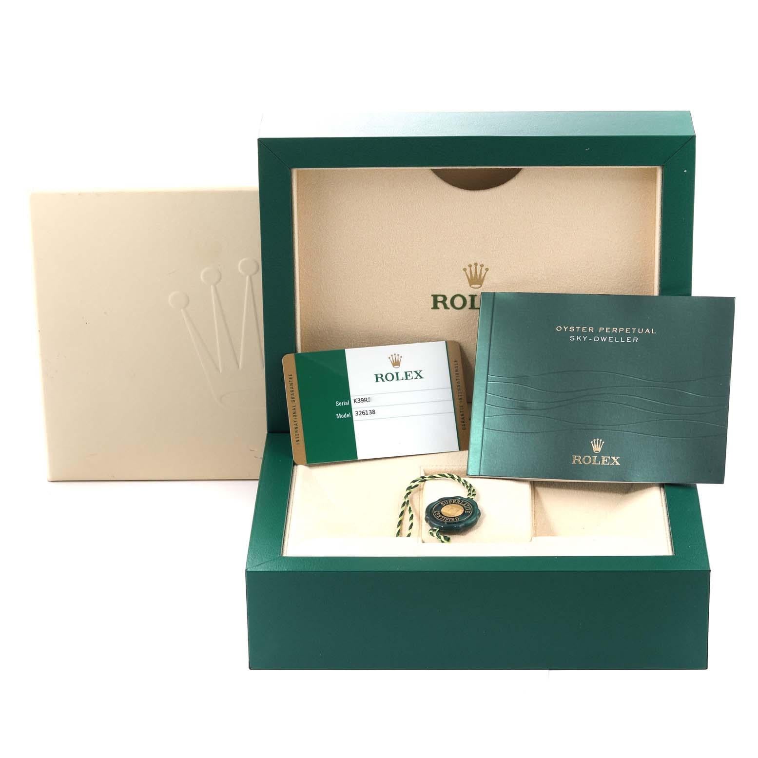 Rolex Sky Dweller Yellow Gold Silver Dial Mens Watch 326138 Box Card For Sale 2