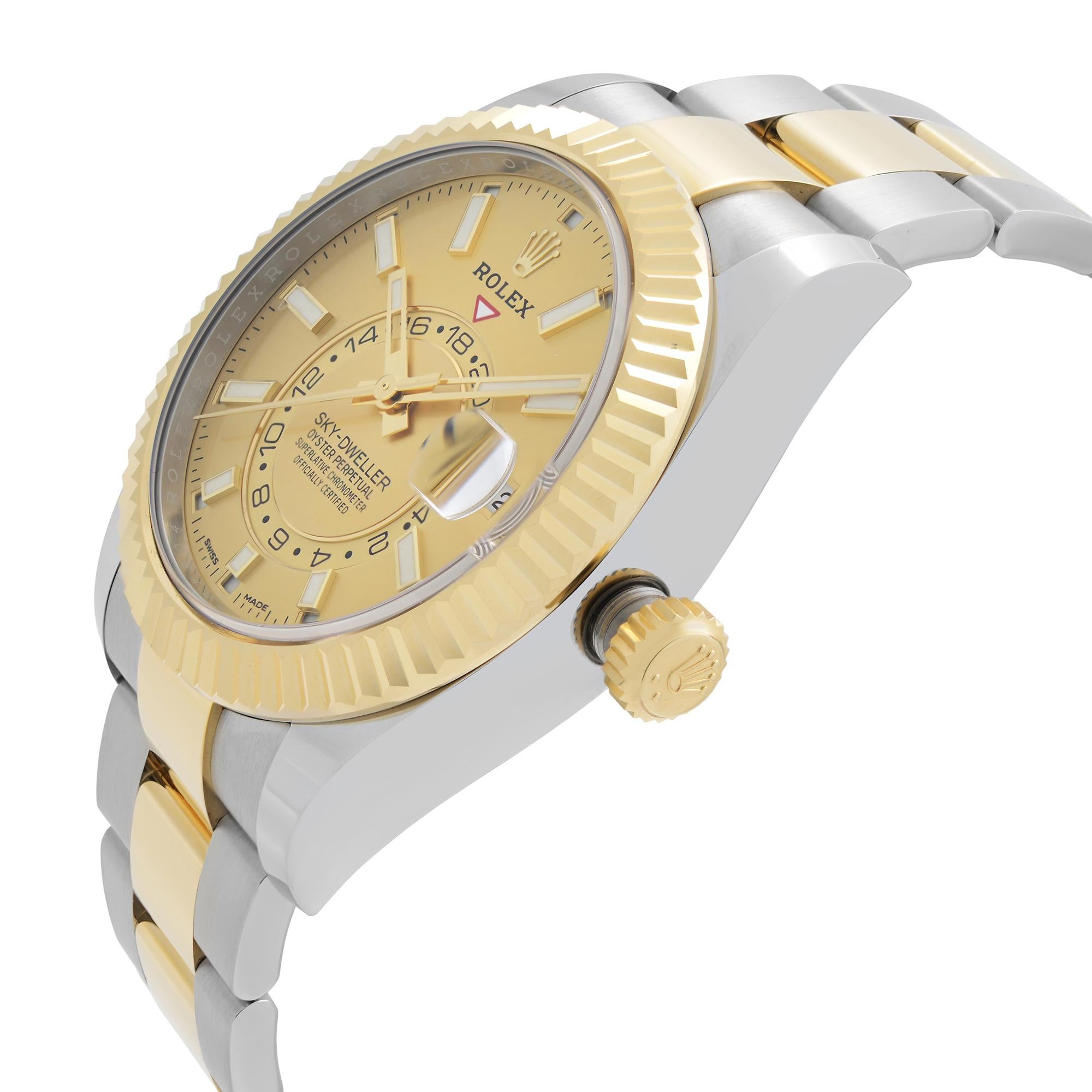 Rolex Sky-Dweller Yellow Gold Steel Champagne Dial Automatic Mens Watch 326933 In New Condition In New York, NY