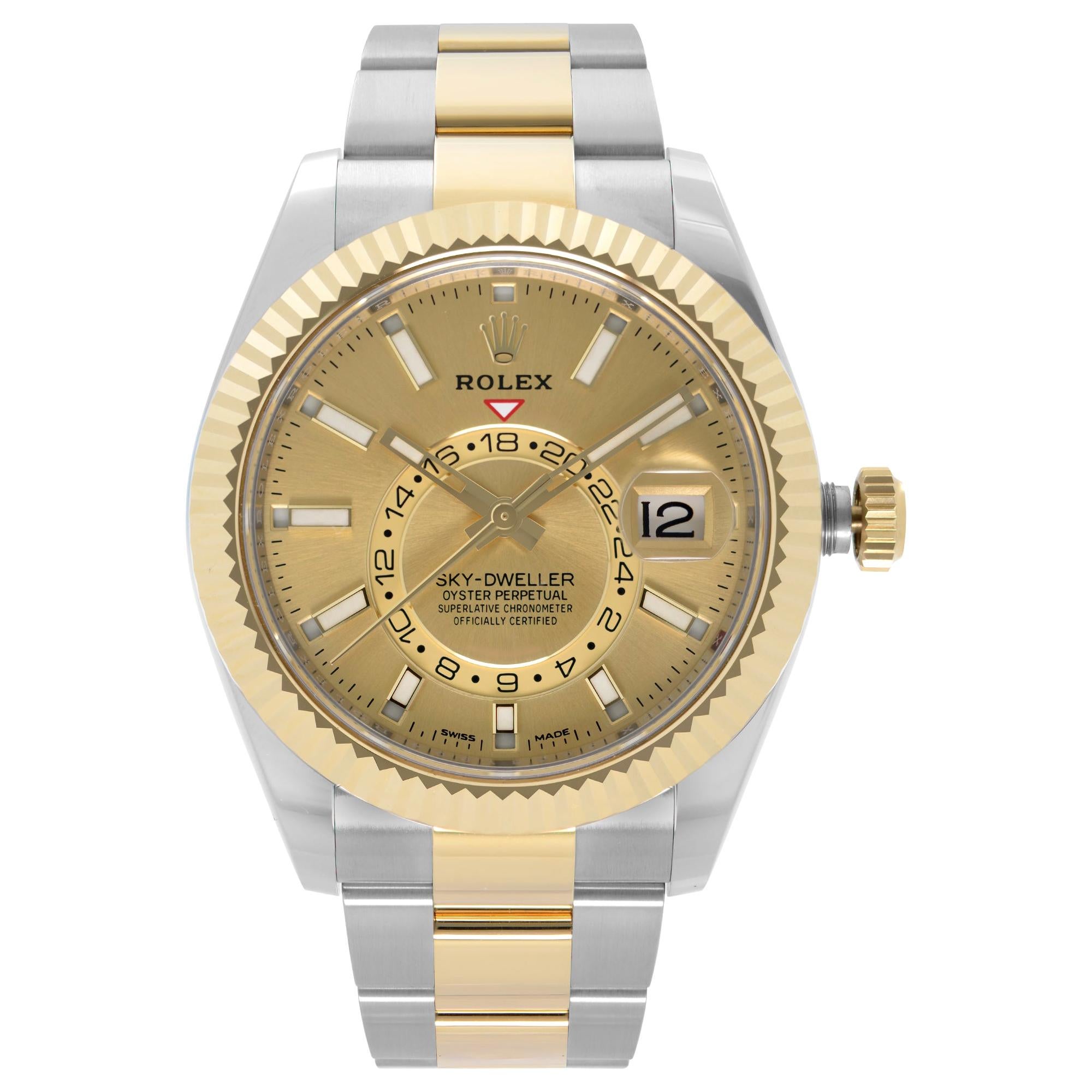 Rolex Sky-Dweller Yellow Gold Steel Champagne Dial Automatic Mens Watch 326933