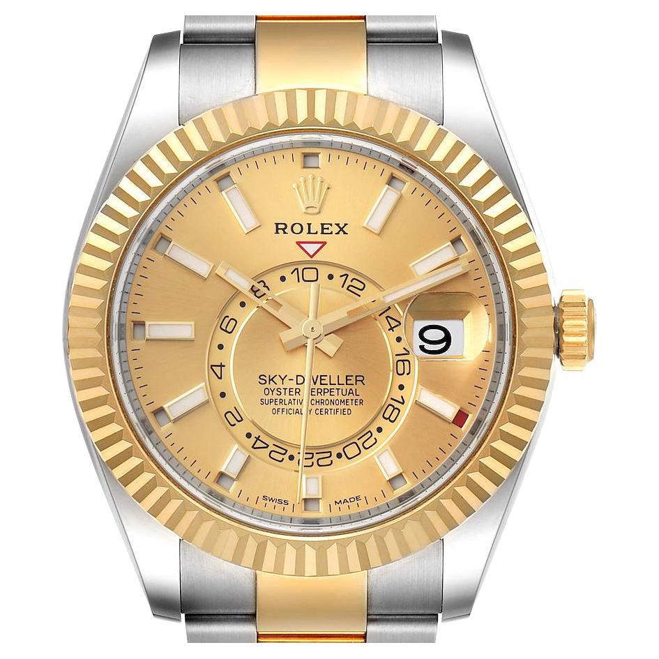 Rolex SkyDweller Yellow Gold White Index Dial Dual Time Zone Watch
