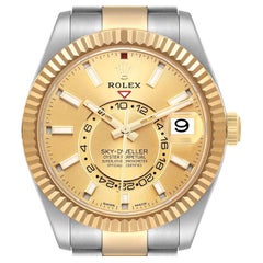 Rolex Sky Dweller Yellow Gold Steel Champagne Dial Mens Watch 326933 Box Card