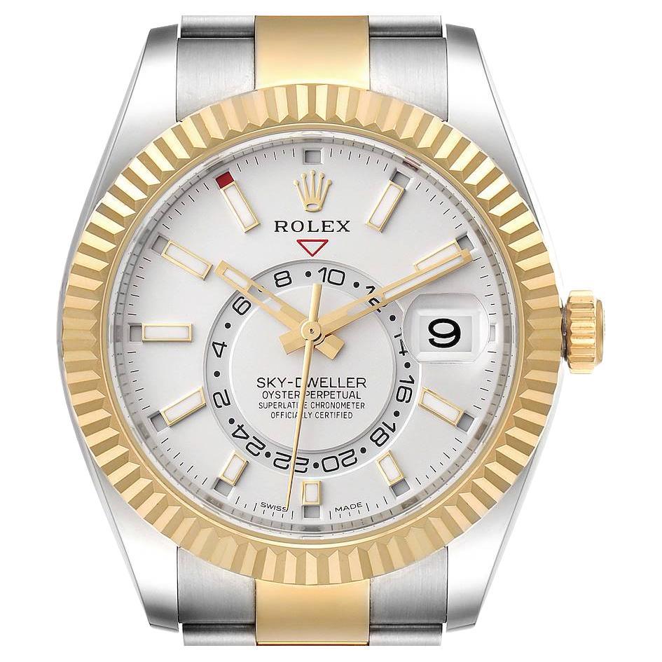 Rolex Sky Dweller Yellow Gold Steel White Dial Mens Watch 326933 Box Card