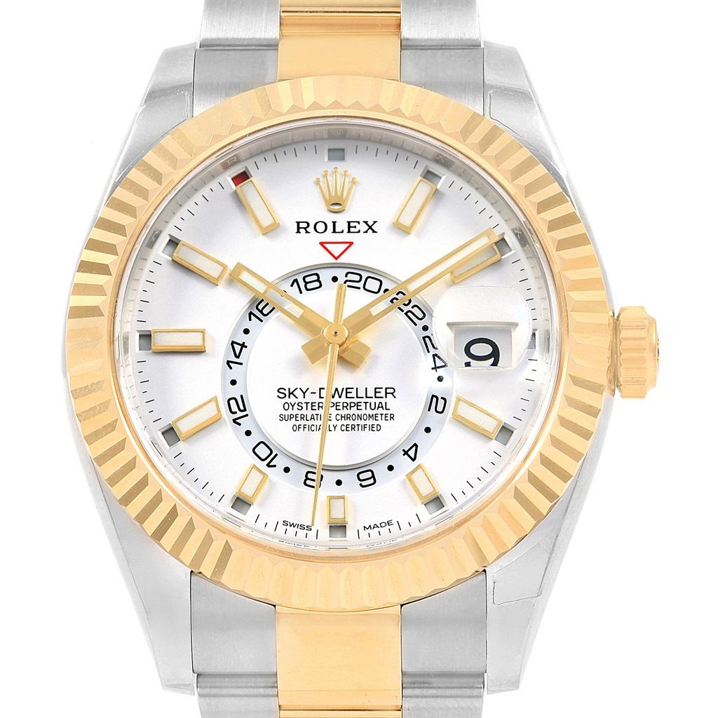 Rolex Sky Dweller Yellow Gold Steel White Dial Men's Watch 326933 Unworn