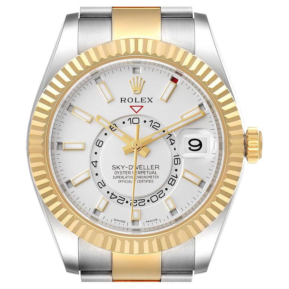 Rolex Sky Dweller Yellow Gold Steel White Dial Mens Watch 326933 Unworn