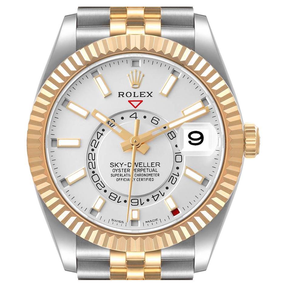 Rolex Sky Dweller Yellow Gold Steel White Dial Mens Watch 326933 Unworn