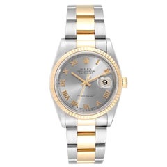 Rolex Slate 18K Yellow Gold Steel Datejust 16233 Men's Wristwatch 36MM