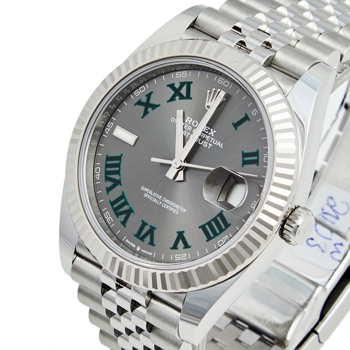 Men's Rolex Slate Grey 18K White Gold Stainless Steel Datejust Wristwatch 41 mm