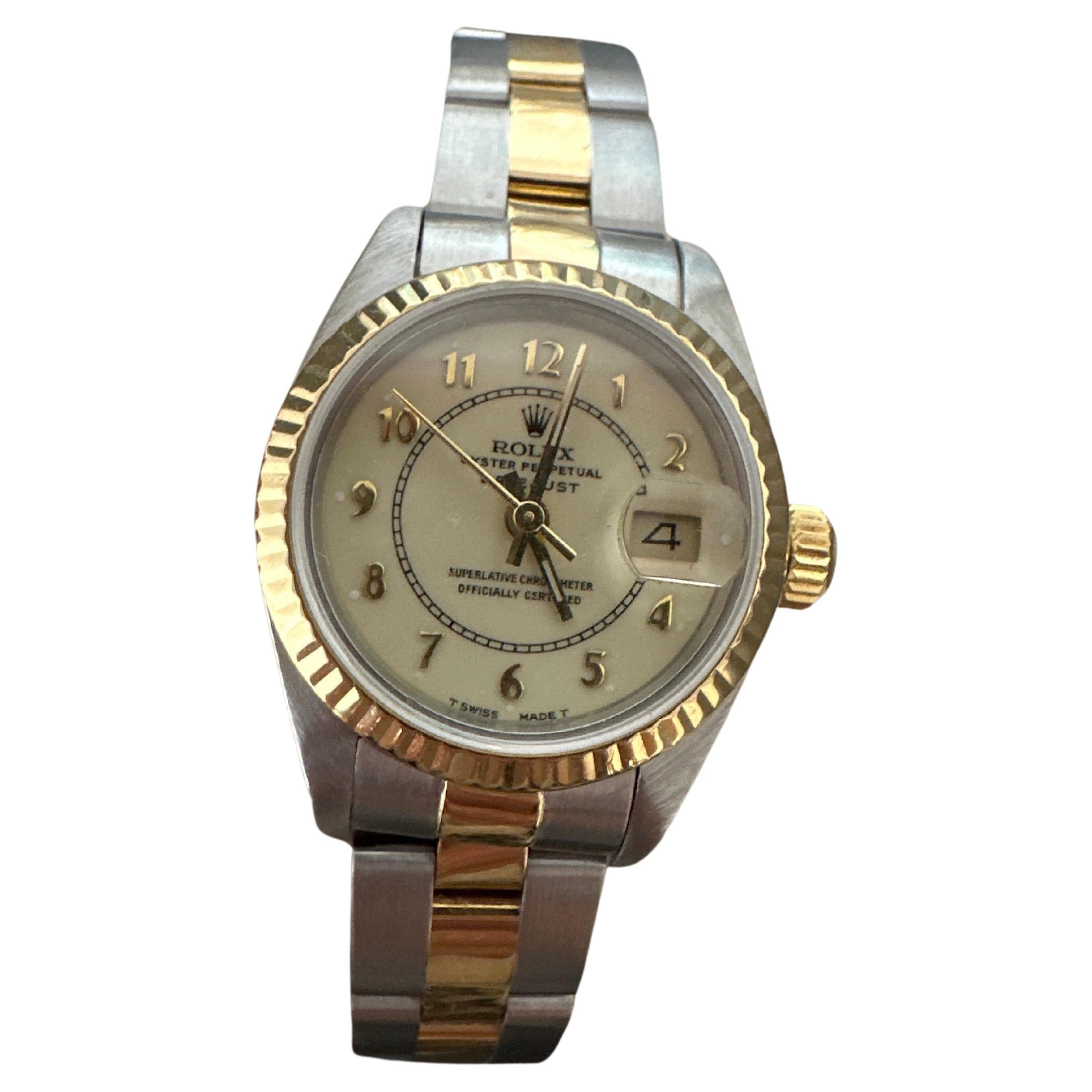Rolex Small Size Datejust Oyster Stainless Steel 18 Karat Gold For Sale