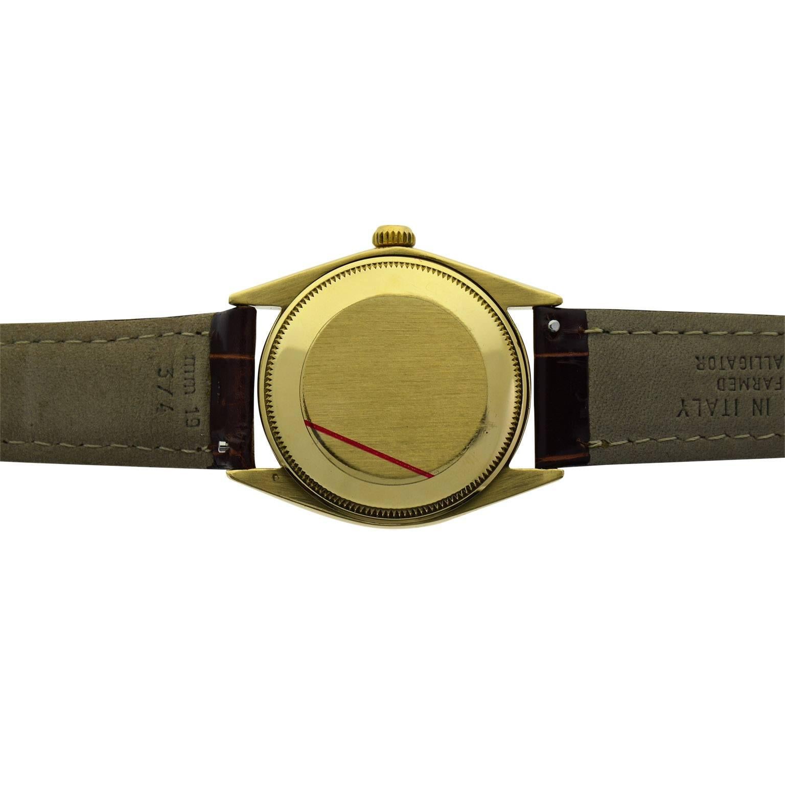 Rolex Yellow Gold Custom Red Dial Oyster Perpetual Wristwatch, circa 1960s 4