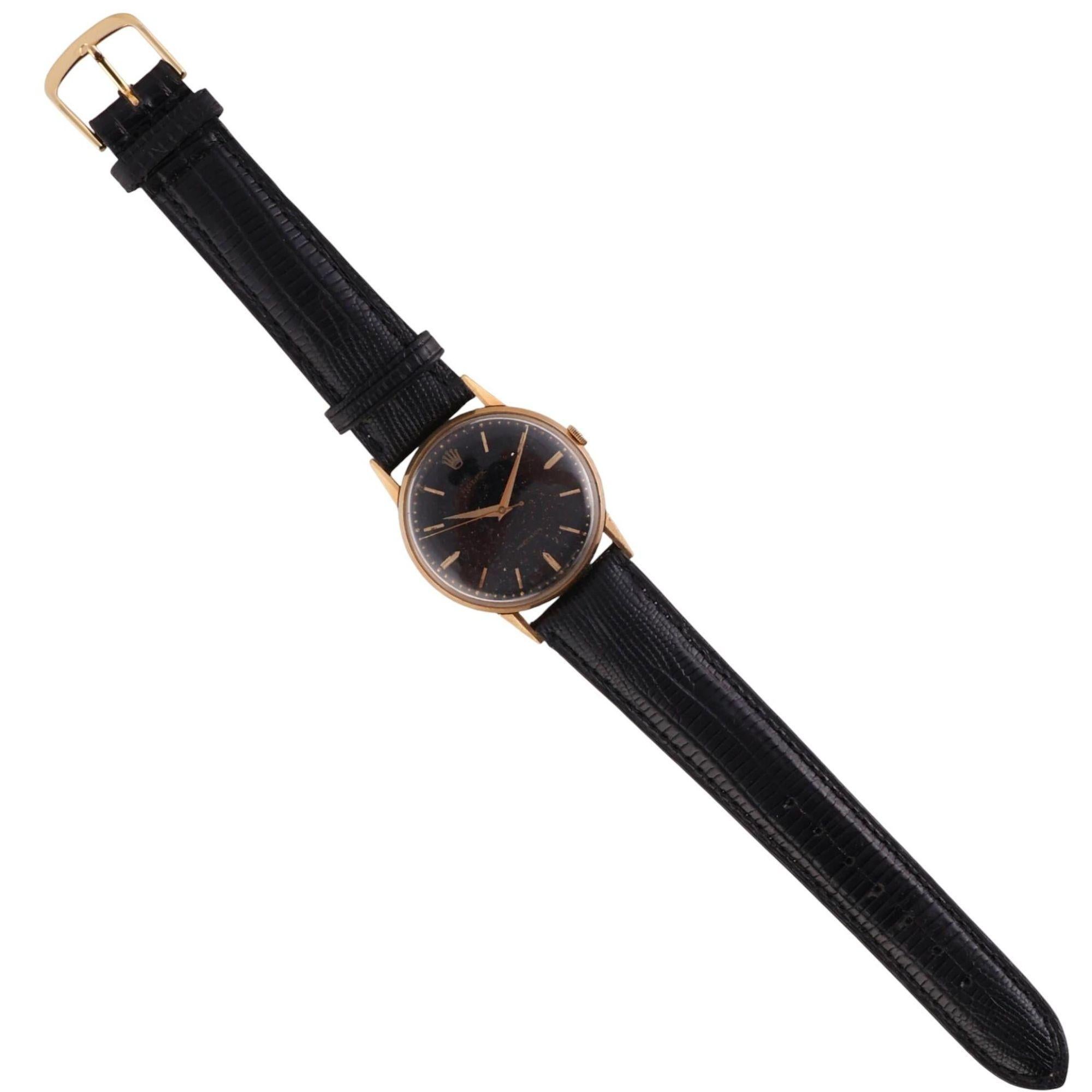 Rolex Speckled Gold Dial 33MM 18K Gold Precision Leather Watch im Angebot 5