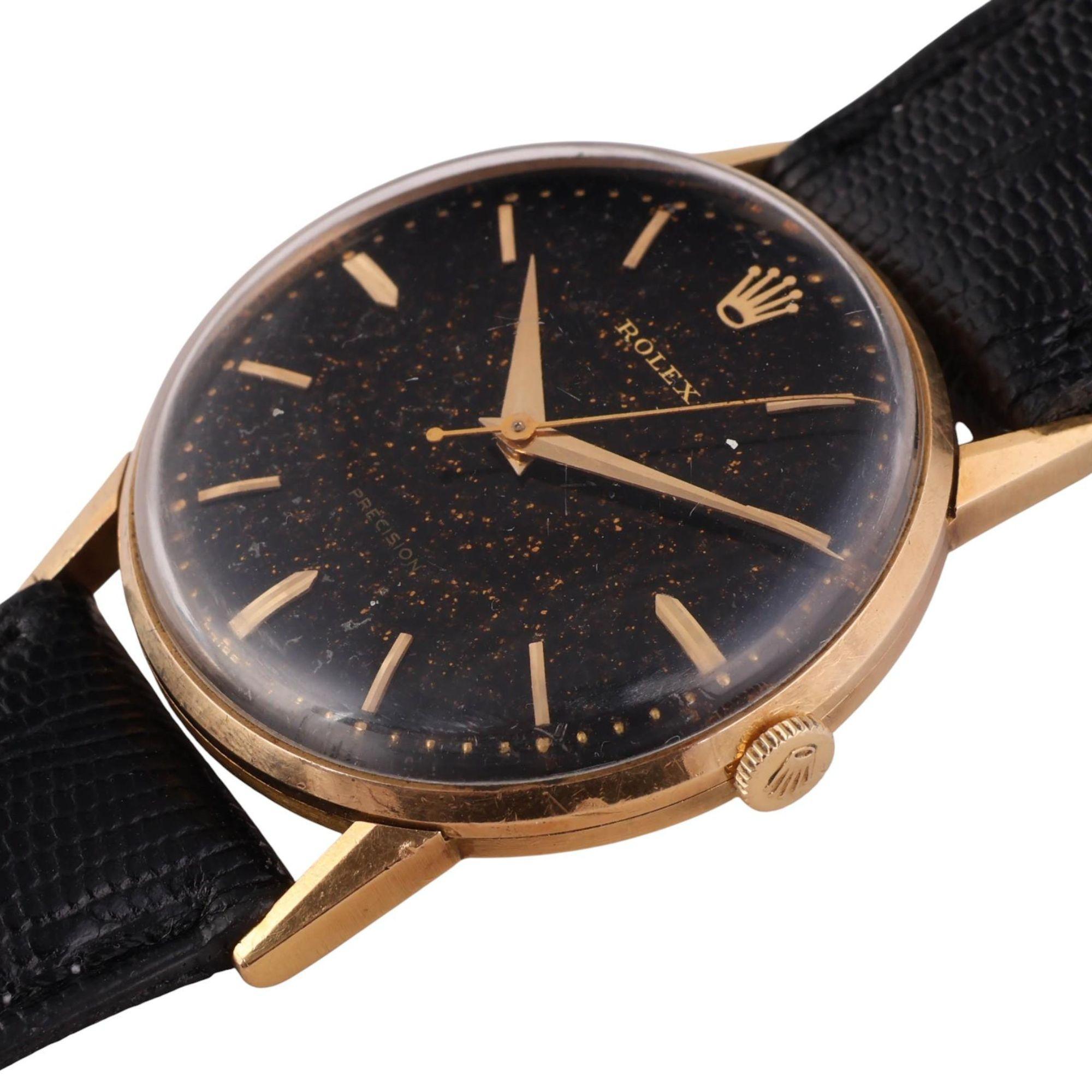 Rolex Speckled Gold Dial 33MM 18K Gold Precision Leather Watch im Angebot 7