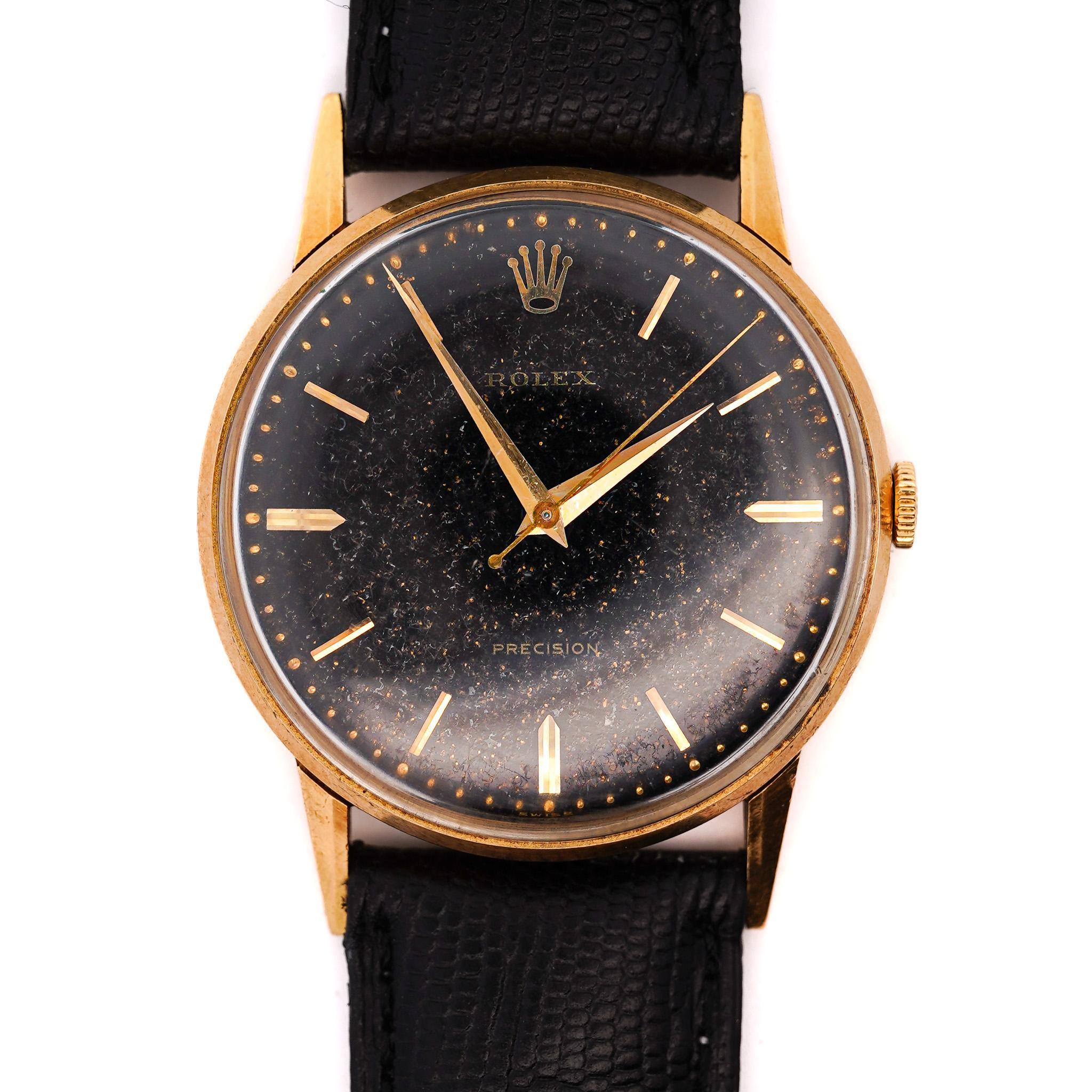 Rolex Speckled Gold Dial 33MM 18K Gold Precision Leather Watch im Angebot 8